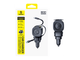 Cargador coche - Baseus PrimeTrip VR2 Max, Universal, Tipo C y USB, Sistema retráctil magnético, Carga rápida multidispositivo, Giro 450º, 100W, Negro