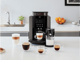 Cafetera superautomática - Krups EA819E Arabica Latte, 2 Tazas, 3 Temperaturas, Depósito Extraíble, Pantalla LCD, Negra