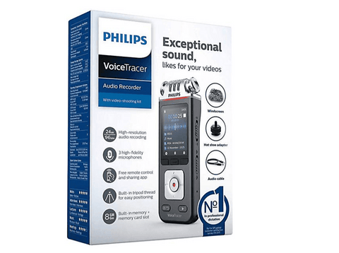 Grabadora de voz - Philips DVT7110, 2147 h, 8GB, USB-C, WAV, MP3, MPEG-1, Negro/Gris