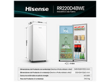 Frigorífico una puerta - Hisense RR220D4BWE, Cíclico, 126.5 cm, 165 L, Balconera XXL, Cajón frutas y verduras, Blanco