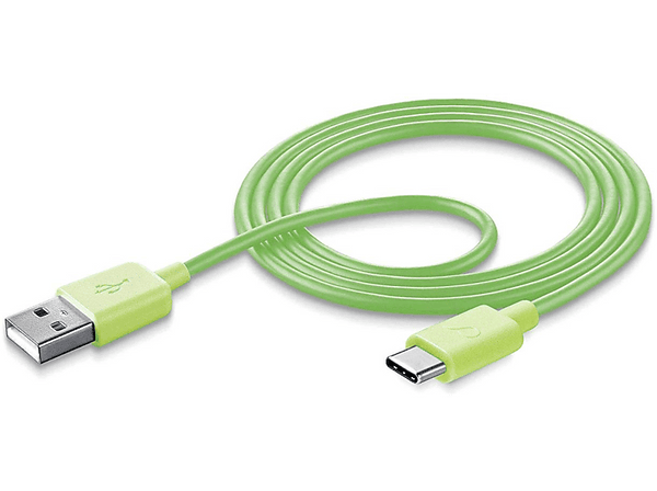 Cable USB - CellularLine USBDATATYCSMART, 1 m, USB A, USB C, Verde