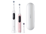 Cepillo eléctrico - Oral-B iO 6s, Pack doble, 5 modos, Seguimiento con app, Pantalla interactiva, Sensor de presión, Estuche de viaje, Blanco y rosa