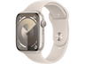 Apple Watch Series 9 (2023), GPS, 45 mm, Gesto de doble toque, Caja de aluminio blanco estrella, Correa deportiva blanco estrella, Talla S/M