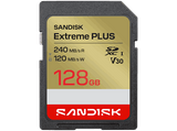 Tarjeta SD - SANDISK Extreme Plus, 128 GB, Vídeo 4k UHD, Hasta 240 MB/s lectura, U3, V30, C10, UHS-I, Oro