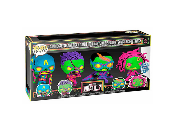Figura Funko Pop! - Marvel What If...?: Zombie Capitán America, Iron Man, Falcon, Bruja Escarlata, Vinilo, 10 cm