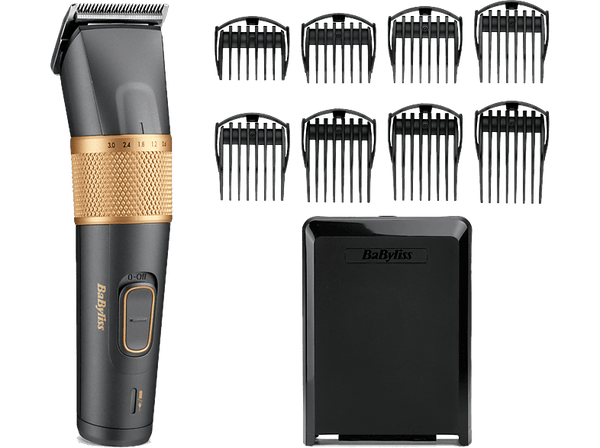 Cortapelos - BaByliss Graphite Precision E987E, 160 min Autonomía, 28 Longitudes de Corte, Cuchilla de Grafito, 8 Peines Guía, Gris