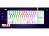Teclado gaming - Trust GXT 833W, 1x USB, Cable, TKL compacto, Iluminación LED Multicolor, Anti-Ghosting, Blanco