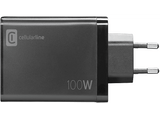 Cargador - CellularLine ACHUSBGAN4WAL100WK, USB- C, 100 W, 4 puertos, Universal, Negro