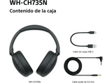 Auriculares inalámbricos - Sony WH-CH735NB, Noise Cancelling, 75h, Carga Rápida, Plegable, Bluetooth, Llamadas nítidas con IA, Negro