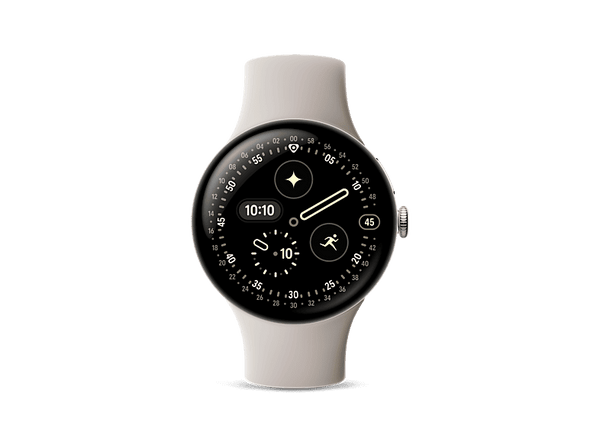 Smartwatch - Google Pixel Watch 4, AMOLED, 45 mm, Correa S-L, Aluminio 100% reciclado, Con Gemini, Plata/Porcelana