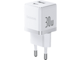Cargador de pared - Baseus PALM, 30W, USB y Tipo-C, Kit con cable Tipo-C de 100 cm, Universal, Blanco