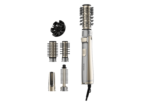 Moldeador - Cecotec CeramicCare 5en1 AirBrush Gyro, 5 cabezales, Función rotativa bidireccional, Cerámico, Función iónica, 1100 W, Punta fría, Gris