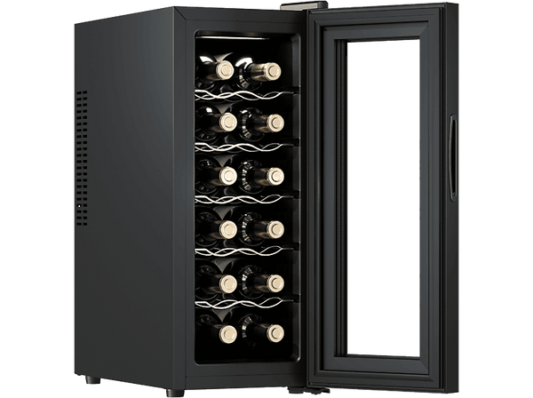 Vinoteca - Cecotec Bolero GrandSommelier 1230 CoolCrystal, Termoeléctrico, 12 botellas, 65W, Iluminación LED, 65 cm, 35 dB, Black