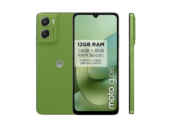Móvil - Motorola g06, Tendril Green, 64 GB, 4 GB RAM, 6.88" HD+ 120 Hz, MediaTek Helio G81 Extreme, 5200 mAh