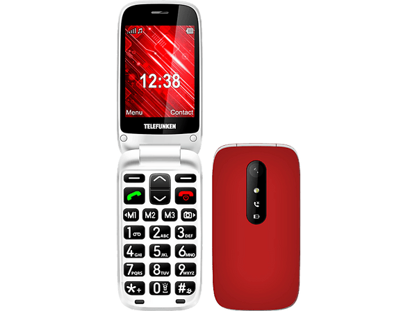 Móvil - Telefunken S445, Rojo, 32MB RAM, 2.8", 800 mAh, Teclas grandes, Botón SOS