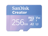 Tarjeta Micro SDXC - Sandisk Creator microSD UHS-I 256 GB, con adaptador, Hasta 190 MB/s, 4K y 5.3K, V30, A2, Azul