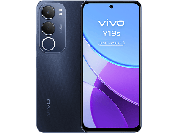 Móvil - vivo Y19S, Glossy Black, 128GB, 6GB RAM, 6.68" LCD, Unisoc T612, 5150 mAh