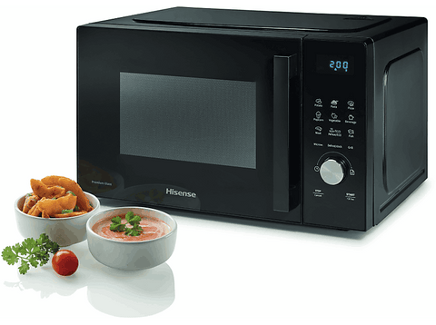 Microondas con grill - Hisense H23MOBSD1HG, Potencia grill 1000 W, 10 niveles de potencia, 23 l, Negro