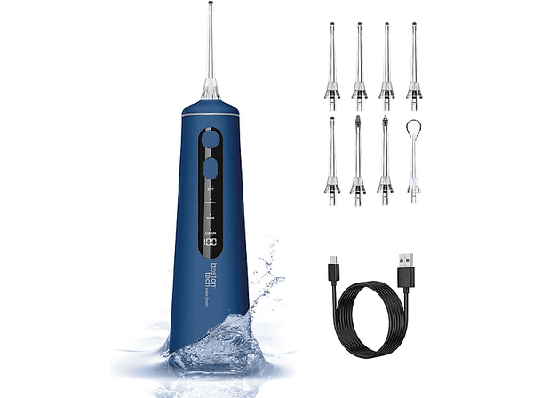 Irrigador - Aquapik Ultra Care Travel, 4 Niveles de Intensidad, 30 a 130 PSI, Carga rápida de 4 horas, Azul