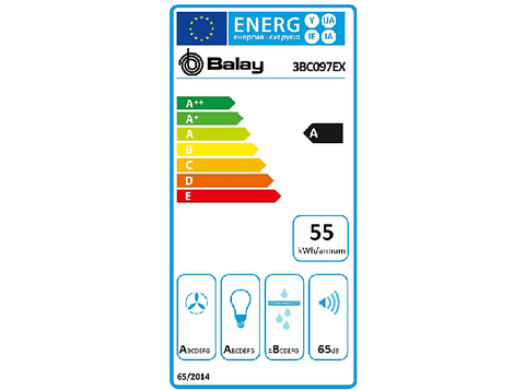 Campana decorativa - Balay 3BC097EX, 756 m³/h, Control electrónico, iluminación LED, 90 cm, Inox