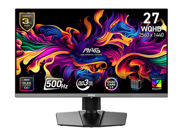 Monitor gaming - MSI MAG 272QP QD-OLED X50, 26.5 " WQHD, 500 Hz, 0.03 ms, Altura ajustable, QD-OLED, Negro