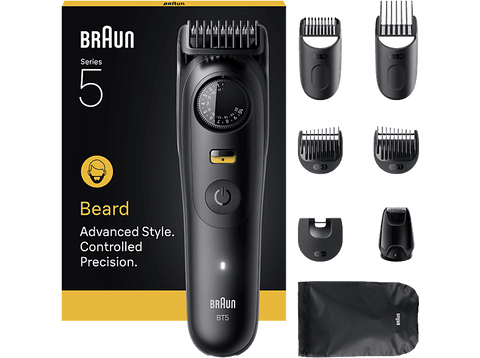 Barbero - Braun Series 5 BT5560, 8 accesorios para barba, 40 ajustes de longitud, Bloqueo de precisión, Wet&Dry, Negro