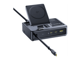 Docking station - Baseus NOMOS 5 en 1, Con carga inalámbrica Qi2, 140W, Cable retráctil y pantalla digital, 5 dispositivos a la vez, Universal, Black
