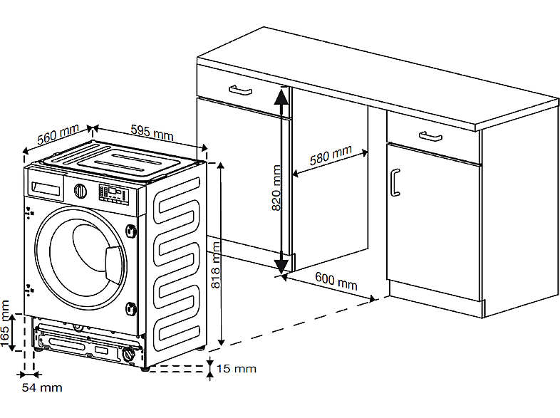 Lavadora secadora - Beko HITV 8734 B0BTR, 8 kg / 5 kg, 1400 rpm, Motor ProSmart™ Inverter, Encastrable, C/D, Blanco