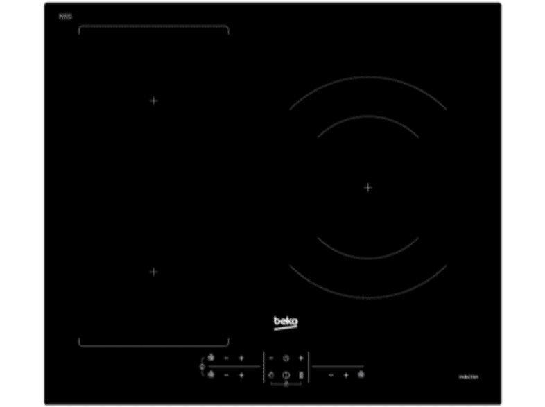 Placa inducción - Beko HII63201FMT, 3 zonas, Zona grande 32 cm, Flexizone, 60 cm, Negro