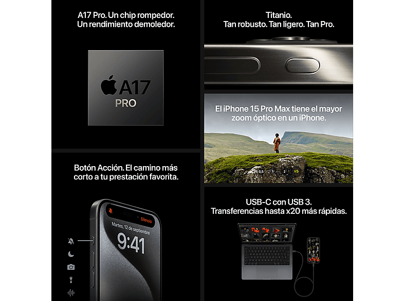 Apple iPhone 15 Pro, Titanio Azul, 1 TB, 5G, 6.1  Pantalla Super Retina XDR, Chip A17 Bionic, iOS