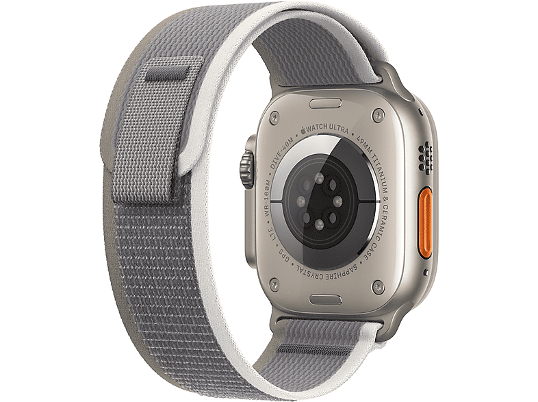 Apple Watch Ultra 2 (2023), GPS + Cellular, 49 mm, Caja de titanio, Gesto doble toque, Correa Trail Loop en Talla S/M de color Verde/Gris
