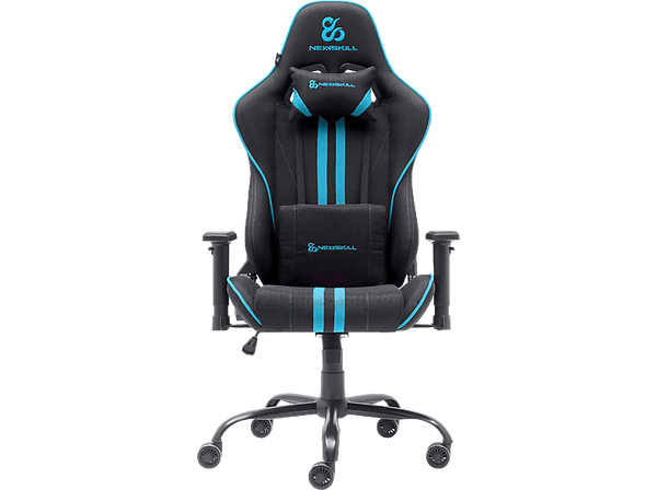 Silla gaming - Newskill Kitsune V2, Cojines cervical y lumbar, Reclinable 180º, Hasta 136 kg, Azul