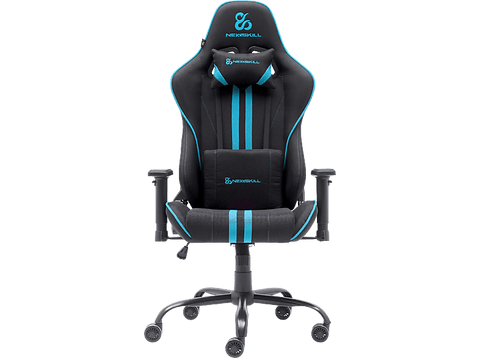 Silla gaming - Newskill Kitsune V2, Cojines cervical y lumbar, Reclinable 180º, Hasta 136 kg, Azul