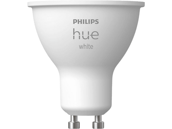 Bombilla inteligente - Philips Hue GU10, Luz Blanca Cálida, 4.3 W, Compatible con Alexa y Google Home, Blanco