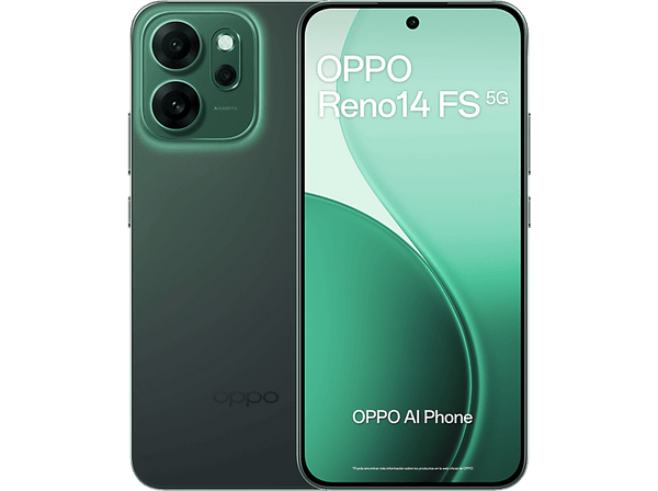 Móvil - OPPO Reno14FS, Luminous Green, 512GB, 12GB RAM, 6.57" 2.5D AMOLED, Snapdragon® 6 Gen 1 (4nm), 6000mAh