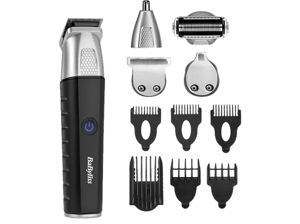 Afeitadora corporal - BaByliss MT812E, 6 Peines Guía, 5 Cabezales Magnéticos Intercambiables, 4h Autonomía, Negro/Gris