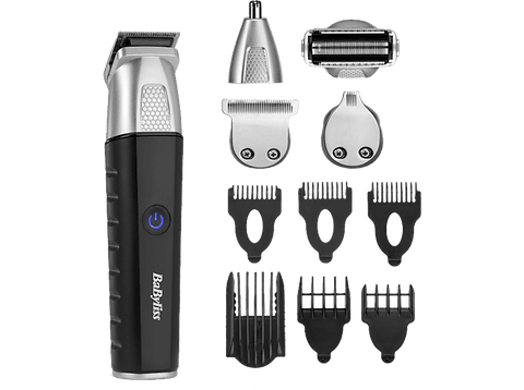 Afeitadora corporal - BaByliss MT812E, 6 Peines Guía, 5 Cabezales Magnéticos Intercambiables, 4h Autonomía, Negro/Gris