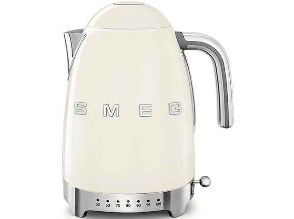 Hervidor de agua - Smeg KLF04CREU, 1.7 l, Retro, 2400 W, Con cable, Acero inoxidable, Rotación 360º, Crema