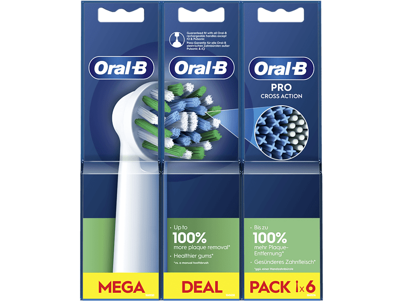 Recambio para cepillo dental - Oral-B Pro CrossAction, Cabezales De Recambio, 6 Unidades, Blanco