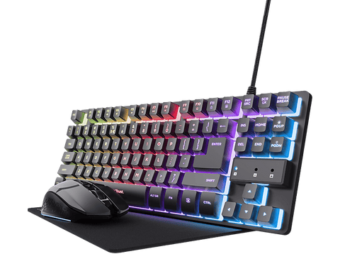 Pack gaming - Trust GXT 794, Ratón inalambrico, Teclado compacto TKL, Retroiluminación, Negro