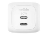 Cargador de pared - Belkin WCH019dqWH, 50W, Compatibles dispositivos con carga USB-C, 2 puertos tipo USB-C, Blanco