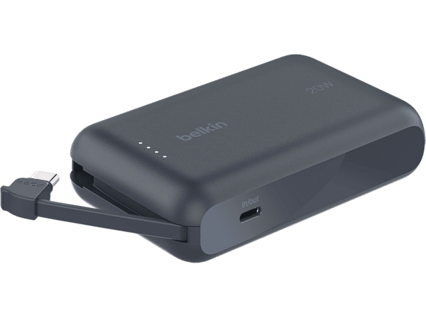 Powerbank - Belkin BoostCharge Batería externa 10K, 10000 mAh, USB-C, Con cable integrado, Negro