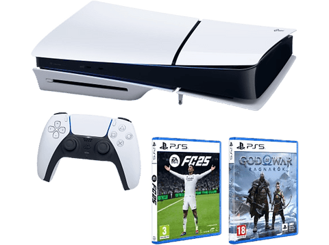 Consola - Sony PlayStation 5 Slim Standard, 1 TB SSD, 1 mando + Juego EA Sports FC25 + Juego God Of War: Ragnarok