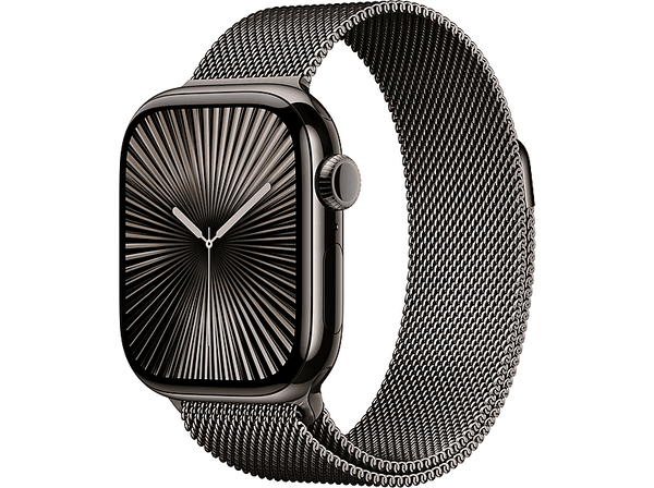 Apple Watch Series 10 (2024), GPS + Cellular, 46 mm, Gesto de doble toque, Caja de titanio Pizarra, Correa Milanese Loop Pizarra, Talla S/M