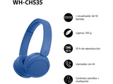 Auriculares inalámbricos - Sony WH-CH535L, Bluetooth 6.0, 55 h batería, Carga rápida, 360 Reality Audio, Conexión multipunto, Diadema, Azul