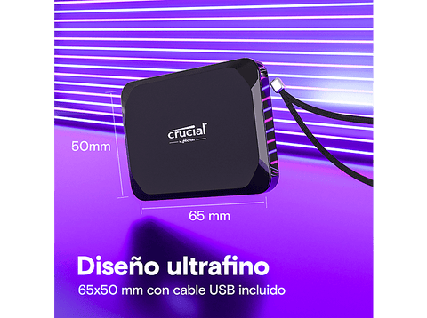 Disco duro SSD externo - Crucial X9, 1 TB, USB-C, Portátil, Negro