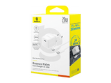 Cargador de pared - Baseus PALM, 20W, Kit con cable 60W y 100 cm, Carga ultrarrápida, Control de temperatura, Universal, Blanco