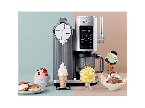 Heladera - Ninja CREAMi Scoop & Swirl NC701EU, 800 W, 480ml, 13 Programas, Tecnología Soft Serve Creamify, Dispensador 3 velocidades, Gris platino