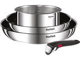Set de sartenes - Tefal L881S4 Ingenio, 4 piezas, Mango extraíble, Revestimiento titanio antiadherente, Indicador de calor, Acero Inox