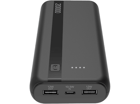 Powerbank - CellularLine PBENTRY20000K, 20000 mAh, USB tipo A y C, Negro